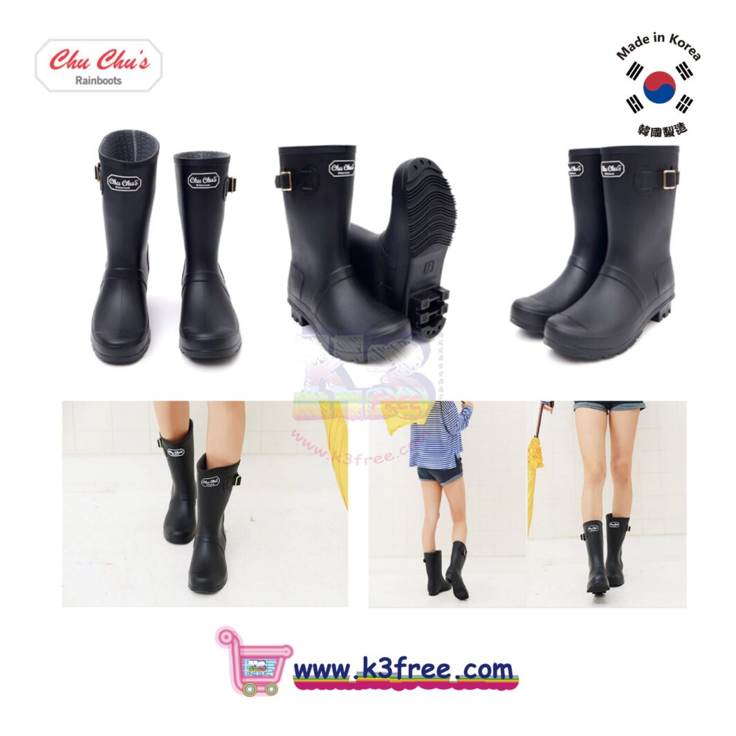 韓國製 CHU CHU's 中筒雨靴 水鞋 水靴 - 黑色 Korea Chu Chu's middle rainboots - Black